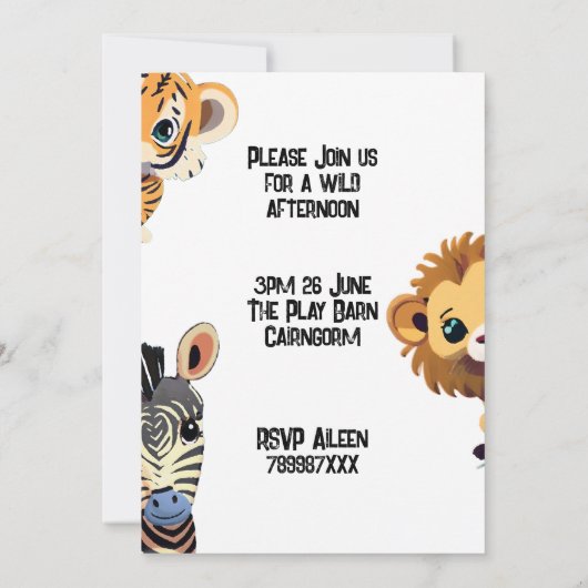 Gepersonaliseerde Kinder wilde dier partij Kaart (Achterkant)