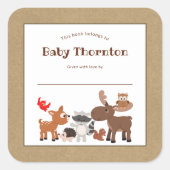 Gepersonaliseerde kinderboekenplank, bosdieren vierkante sticker (Voorkant)