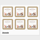 Gepersonaliseerde kinderboekenplank, bosdieren vierkante sticker (Vel)