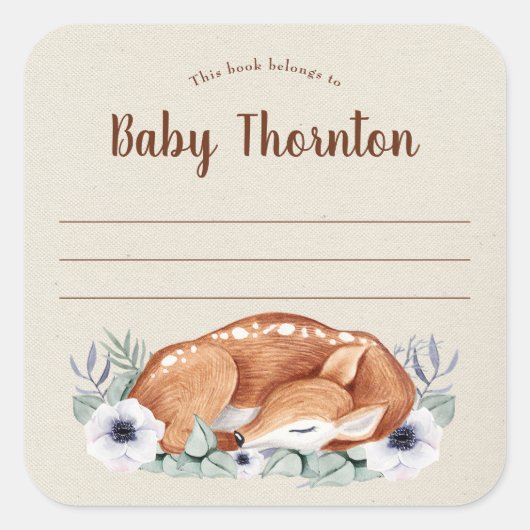 Gepersonaliseerde kinderboekenplank, bosherten vierkante sticker (Voorkant)