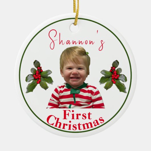 Gepersonaliseerde kinderkerst keramisch ornament (Voorkant)