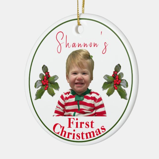 Gepersonaliseerde kinderkerst keramisch ornament (Links)