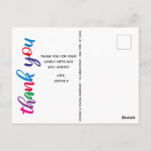 Gepersonaliseerde kinderverjaardag Kleurrijk Dank  Briefkaart (Achterkant)