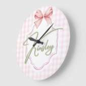 Gepersonaliseerde Kinsley Baby Girl Nursery Bow &  Grote Klok (Hoek)