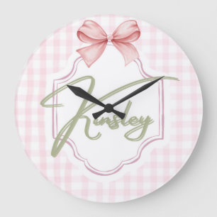Gepersonaliseerde Kinsley Baby Girl Nursery Bow & Grote Klok