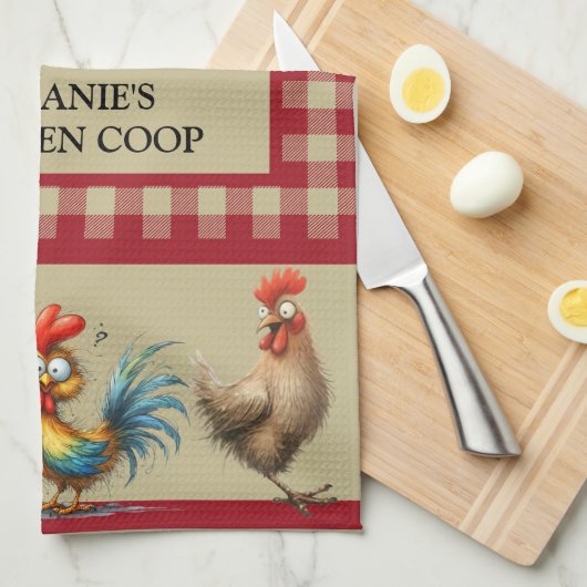 Gepersonaliseerde KIP COOP - Red Tan Buffalo Plaid Theedoek (Quarter Fold)