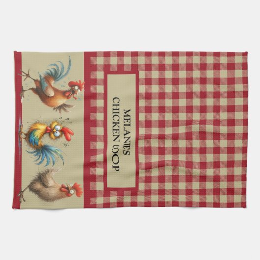 Gepersonaliseerde KIP COOP - Red Tan Buffalo Plaid Theedoek (Horizontaal)