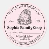 Gepersonaliseerde kippenhok Eigenaar Naam Datum Ei Ronde Sticker (Voorkant)