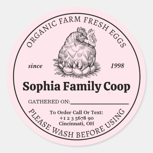 Gepersonaliseerde kippenhok Eigenaar Naam Datum Ei Ronde Sticker (Voorkant)