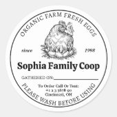 Gepersonaliseerde kippenhok Eigenaar Naam Ei Bedri Ronde Sticker (Voorkant)