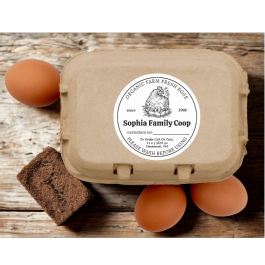 Gepersonaliseerde kippenhok Eigenaar Naam Ei Bedri Ronde Sticker