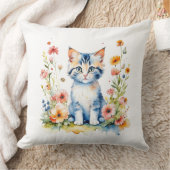 Gepersonaliseerde Kitten en Bloemen Baby Naam Kussen (Deken)