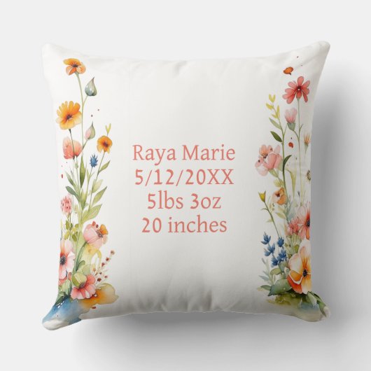 Gepersonaliseerde Kitten en Bloemen Baby Naam Kussen (Achterkant)