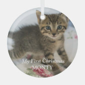 Gepersonaliseerde Kitten Foto Kat Eerste Kerstmis Glas Ornament (Voorkant)