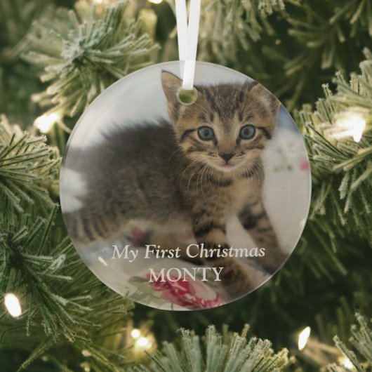 Gepersonaliseerde Kitten Foto Kat Eerste Kerstmis Glas Ornament (Insitu)
