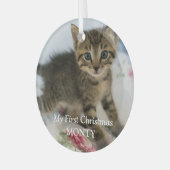 Gepersonaliseerde Kitten Foto Kat Eerste Kerstmis Glas Ornament (Voorkant links)