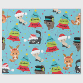 Gepersonaliseerde Kitten Kerstmis Cadeaupapier