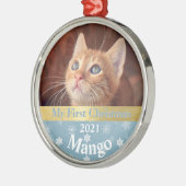Gepersonaliseerde Kitten's eerste kerstfoto-metaal Metalen Ornament (Links)