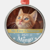 Gepersonaliseerde Kitten's eerste kerstfoto-metaal Metalen Ornament (Voorkant)