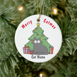 Gepersonaliseerde kitty kat kerst grijs kat keramisch ornament