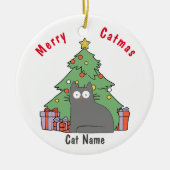 Gepersonaliseerde kitty kat kerst grijs kat keramisch ornament (Voorkant)