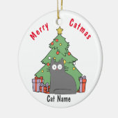 Gepersonaliseerde kitty kat kerst grijs kat keramisch ornament (Links)