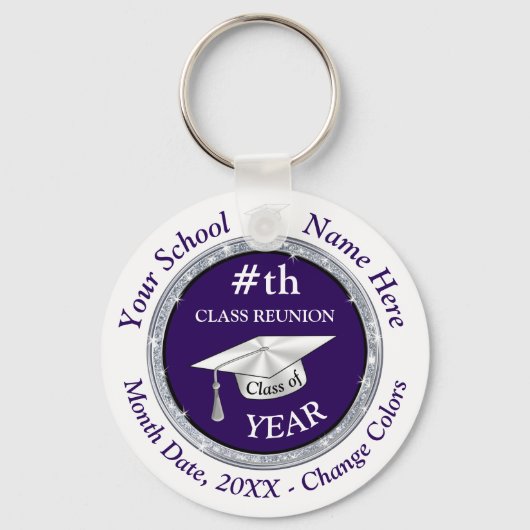 Gepersonaliseerde Klasse Reunion Gifts, Paars, wit Sleutelhanger (Voorkant)