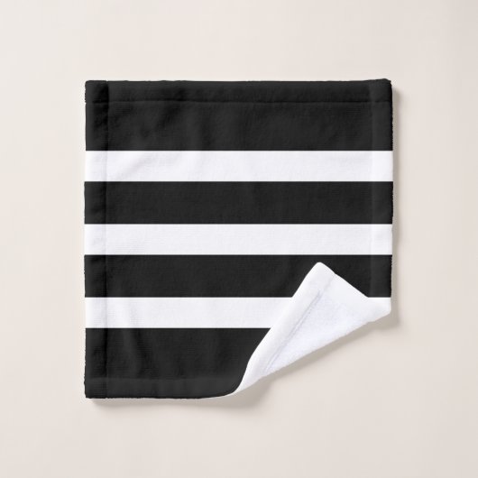 Gepersonaliseerde Klassiek Zwart & Wit Stripes Pat Bad Handdoek (Wasdoekje)