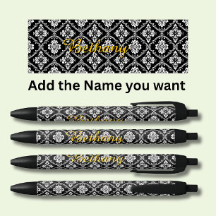 Gepersonaliseerde Klassieke Abstracte Damask Gold Zwarte Inkt Pen
