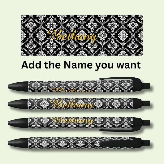 Gepersonaliseerde Klassieke Abstracte Damask Gold  Zwarte Inkt Pen