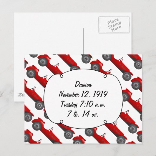 Gepersonaliseerde klassieke auto baby jongen stati briefkaart (Voorkant / Achterkant)