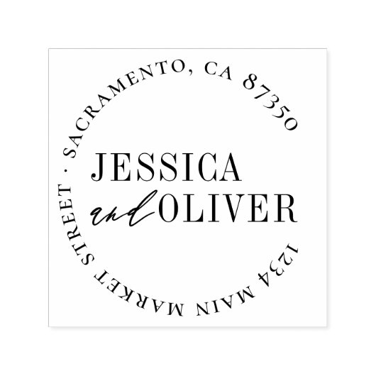 Gepersonaliseerde klassieke bruiloft ronde retour   zelfinktende stempel (Design)