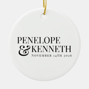 Gepersonaliseerde Klassieke Elegante Zwart Wit Huw Keramisch Ornament