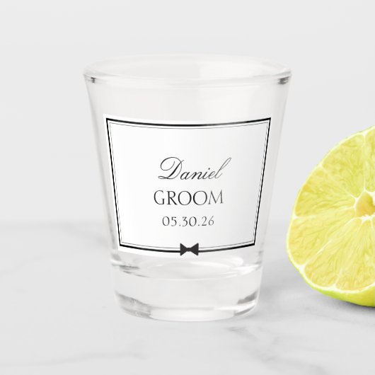 Gepersonaliseerde Klassieke Huwelijk Eenvoudige Bo Shot Glas (Voorkant)