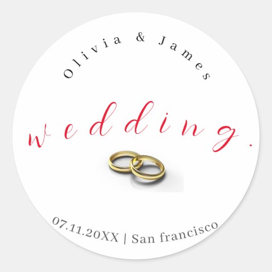 Gepersonaliseerde klassieke ronde bruiloft sticker (Voorkant)