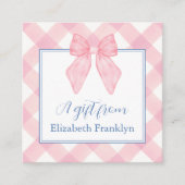 Gepersonaliseerde klassieke roze gingham meisjes c informatiekaartje (Voorkant)