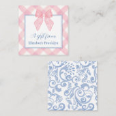 Gepersonaliseerde klassieke roze gingham meisjes c informatiekaartje (Voorkant / Achterkant)