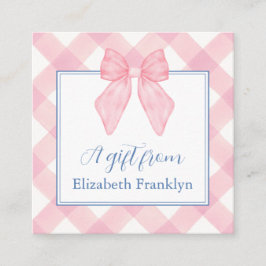 Gepersonaliseerde klassieke roze gingham meisjes c informatiekaartje