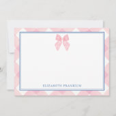Gepersonaliseerde klassieke roze gingham meisjes c notitiekaartje (Voorkant)