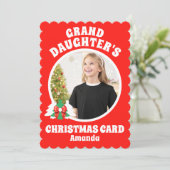 Gepersonaliseerde kleindochter foto kerst feestdagenkaart (Staand voorkant)