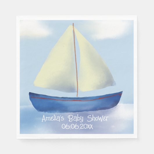 Gepersonaliseerde kleine blauwe zeilboot Baby show Servet (Voorkant)