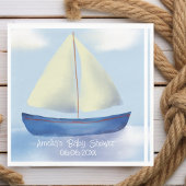 Gepersonaliseerde kleine blauwe zeilboot Baby show Servet