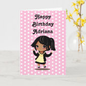 Gepersonaliseerde kleine Cartoon meisje roze verja Kaart (Gele Bloem)