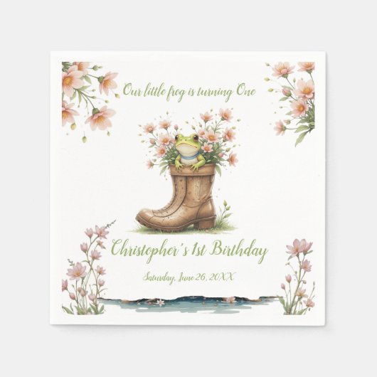 Gepersonaliseerde kleine Froggie 1e verjaardagsfee Servet (Voorkant)