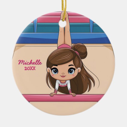Gepersonaliseerde Kleine Gymnast Meisje Kerst Cera Keramisch Ornament (Voorkant)