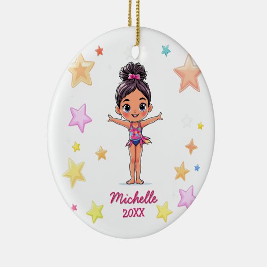 Gepersonaliseerde Kleine Gymnast Meisje Kerstmis Keramisch Ornament (Rechts)