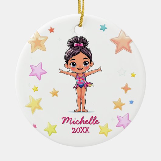 Gepersonaliseerde Kleine Gymnast Meisje Kerstmis Keramisch Ornament (Voorkant)