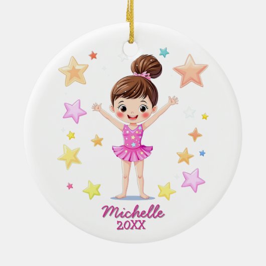 Gepersonaliseerde Kleine Gymnast Meisje Kerstmis R Keramisch Ornament (Achterkant)
