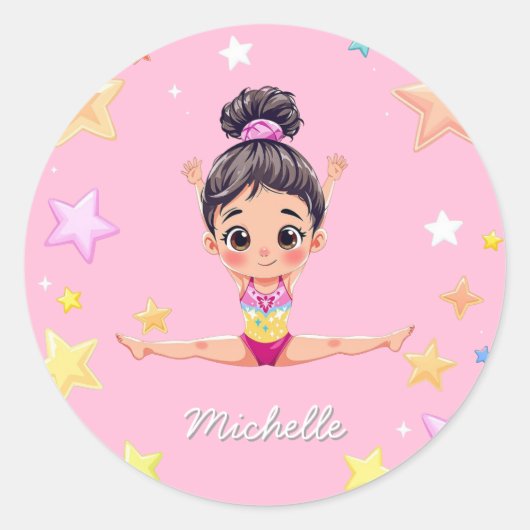 Gepersonaliseerde Kleine Gymnast Meisje Kerstmis R Ronde Sticker (Voorkant)