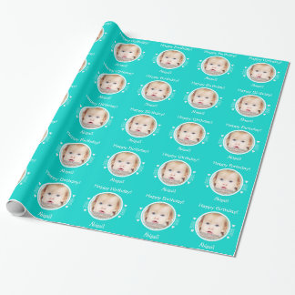 Gepersonaliseerde kleine harten foto aqua groen cadeaupapier